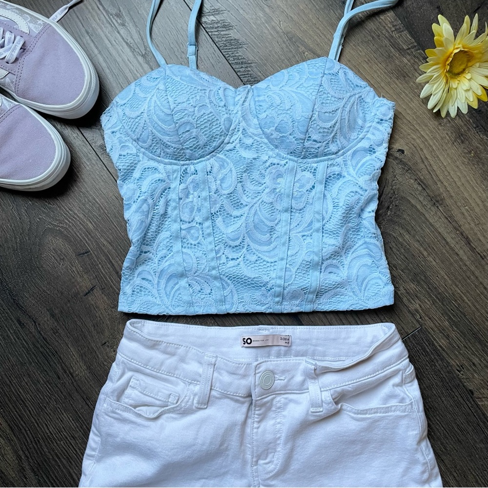 Baby blue lace bustier top small
